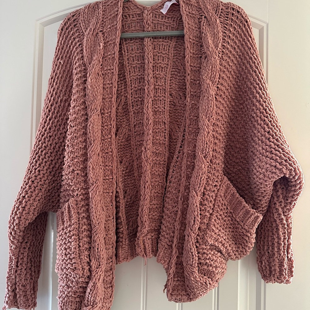 Chunky Knit Open Front Sweater - Pink